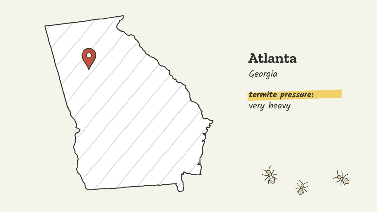 Sketch map of Georgia with a pin on Atlanta in the north-central part of the state
