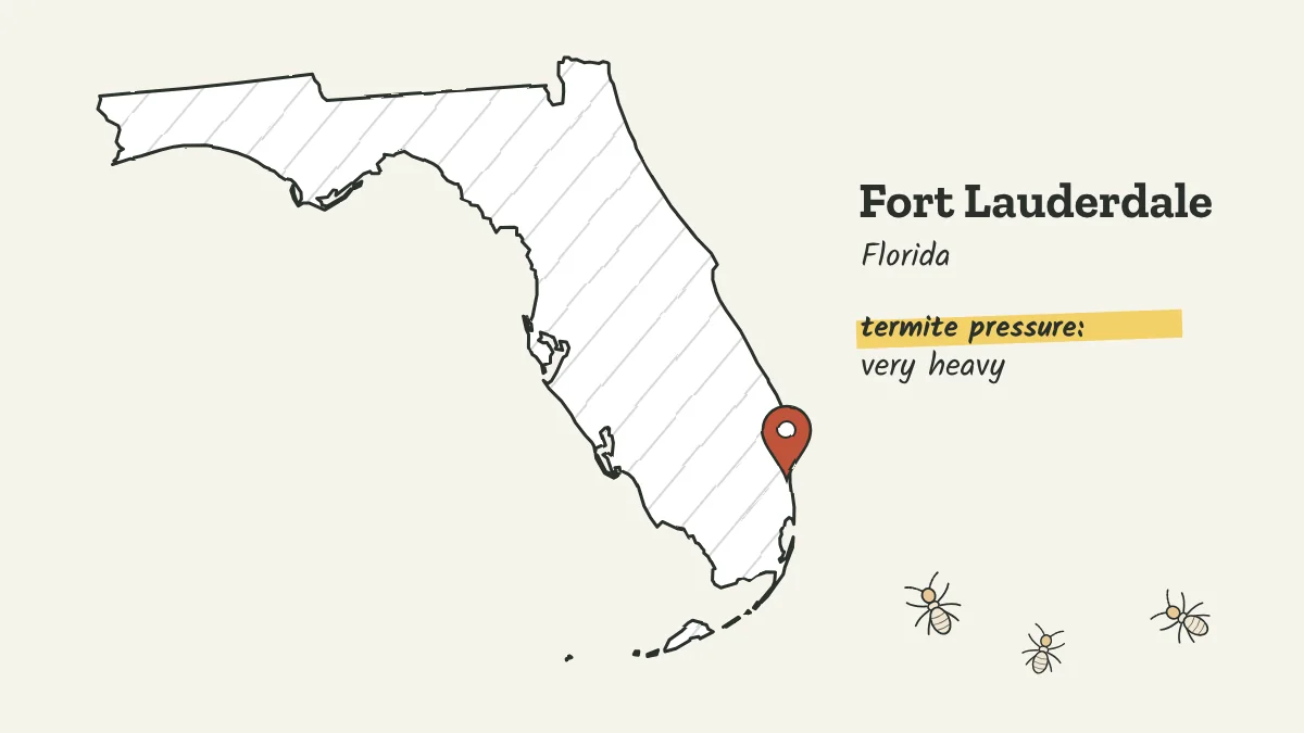 Sketch map of Florida with a pin on Fort Lauderdale on the southeast coast
