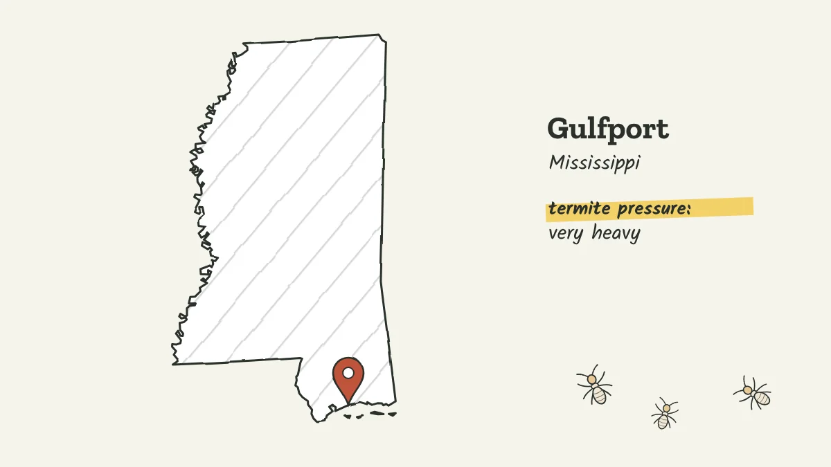 Sketch map of Mississippi with a pin on Gulfport on the Gulf Coast