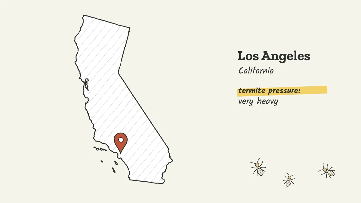 Sketch map of California with a pin on Los Angeles in Southern California