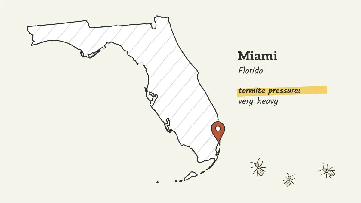 Sketch map of Florida with a pin on Miami at the southeast tip