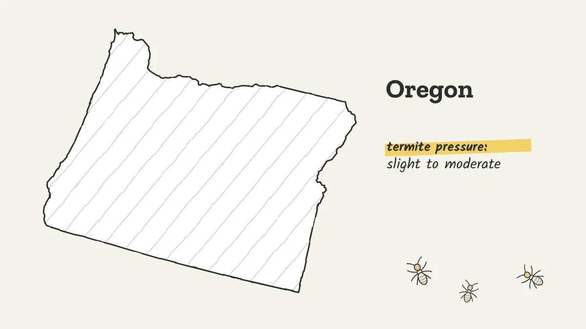 Sketch map of Oregon labeled with slight to moderate termite pressure
