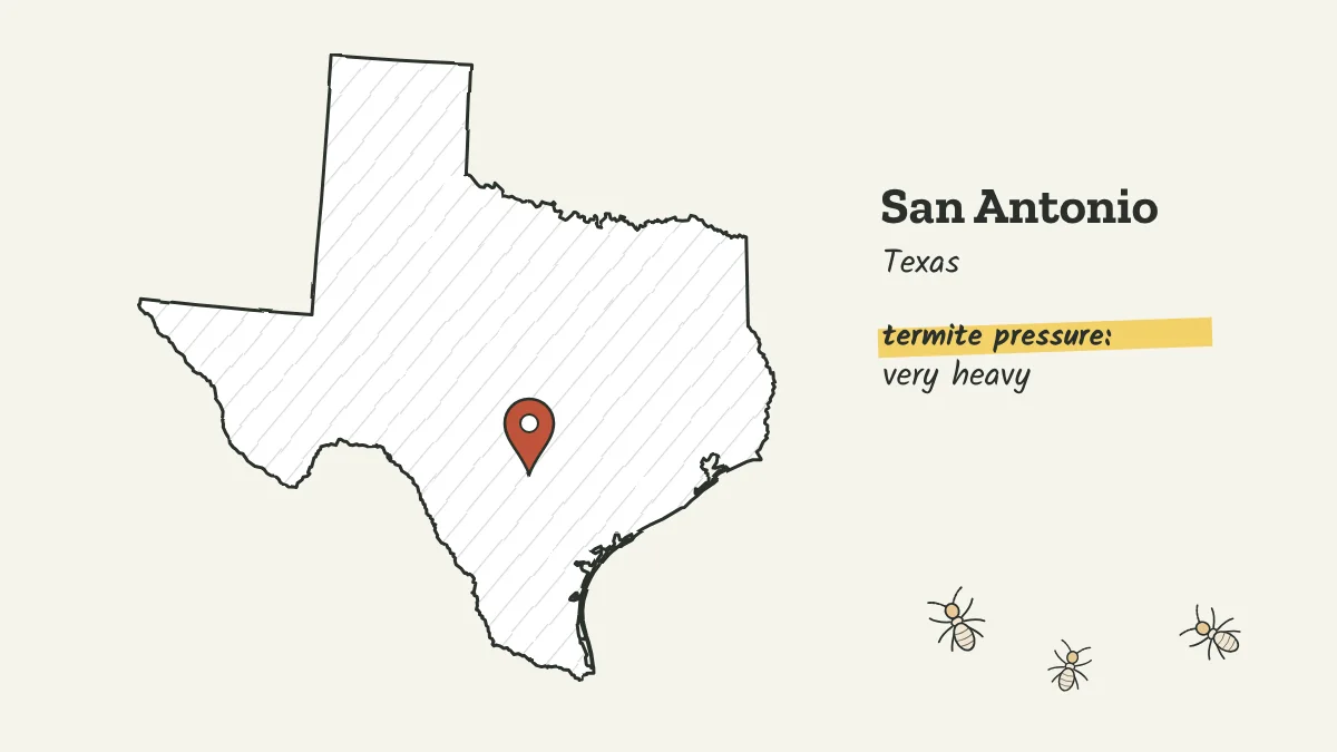 Sketch map of Texas with a pin on San Antonio in South Central Texas