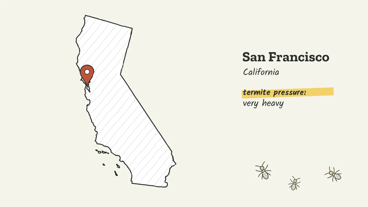 Sketch map of California with a pin on San Francisco on the northern coast