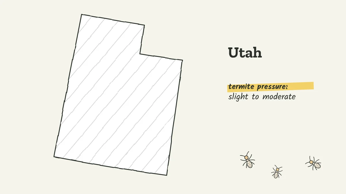 Sketch map of Utah labeled with slight to moderate termite pressure