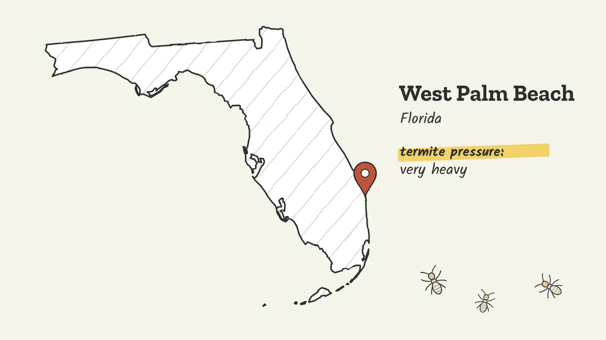 Sketch map of Florida with a pin on West Palm Beach on the Atlantic coast